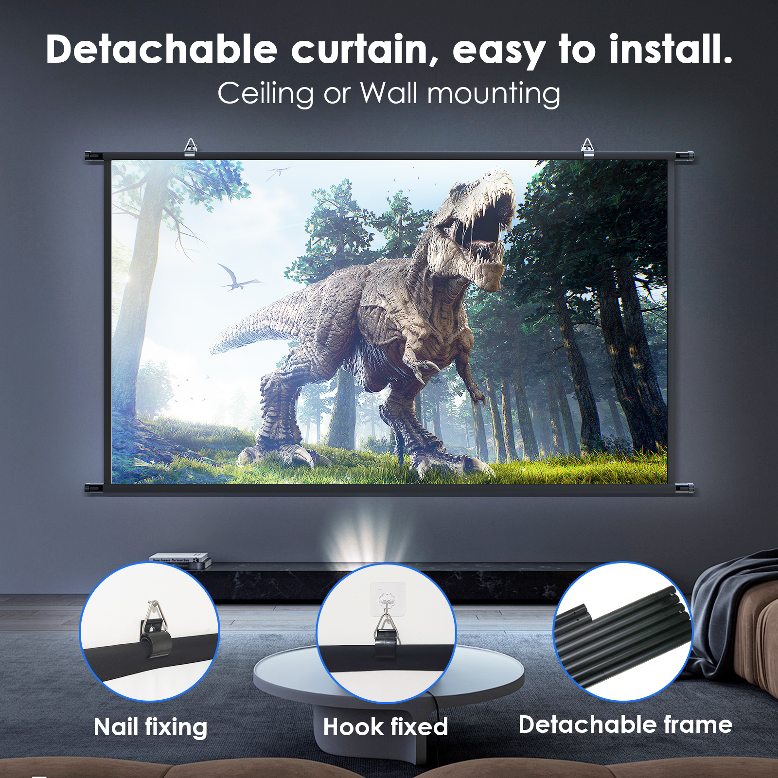 LEJIADA 16:9 Wall Mounted Whit - Home Cinema Blanc บทวิจารณ์และราคา